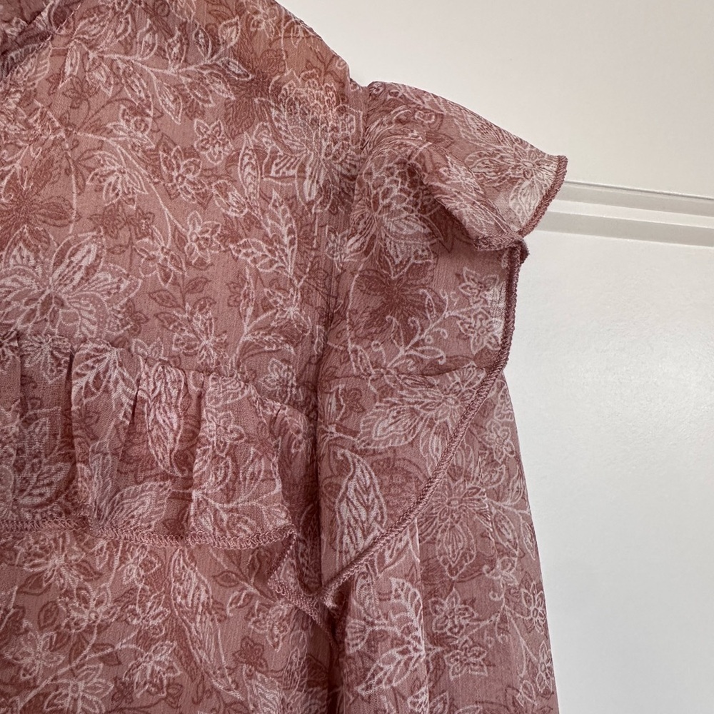 Boutique Maxi Dress Ruffle Peasant Boho Tiered Flowy WhimsiCore Mauve Floral LG - Picture 7 of 12